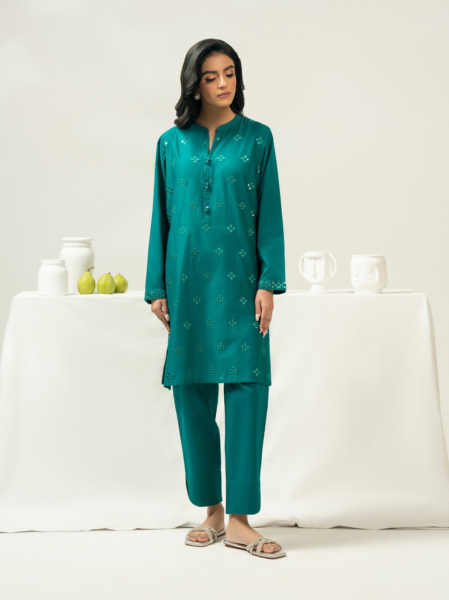 2 Piece Cambric Suit-Embroidered (Stitched)