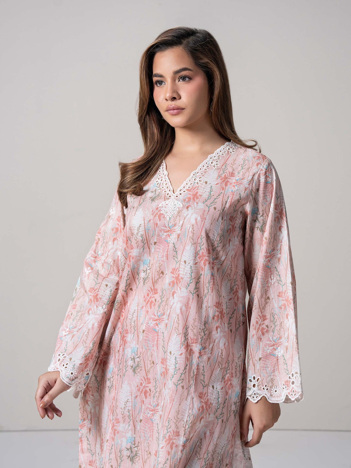 2 Piece Cambric Slub Suit - Embroidered (Stitched)