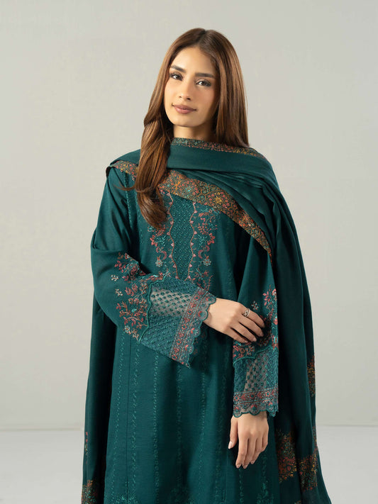 3-Piece Slub Khaddar Suit- Embroidered (Stitched)
