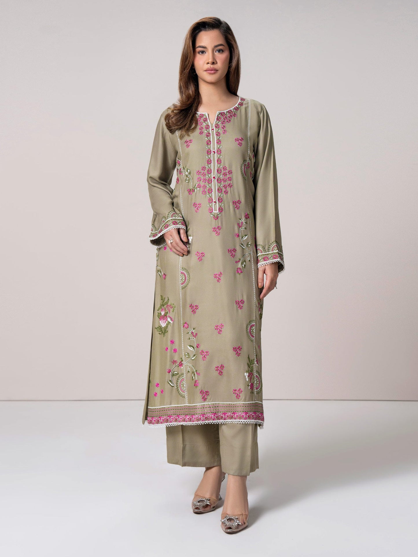 2 Piece Crepe Suit- Embroidered (Stitched)