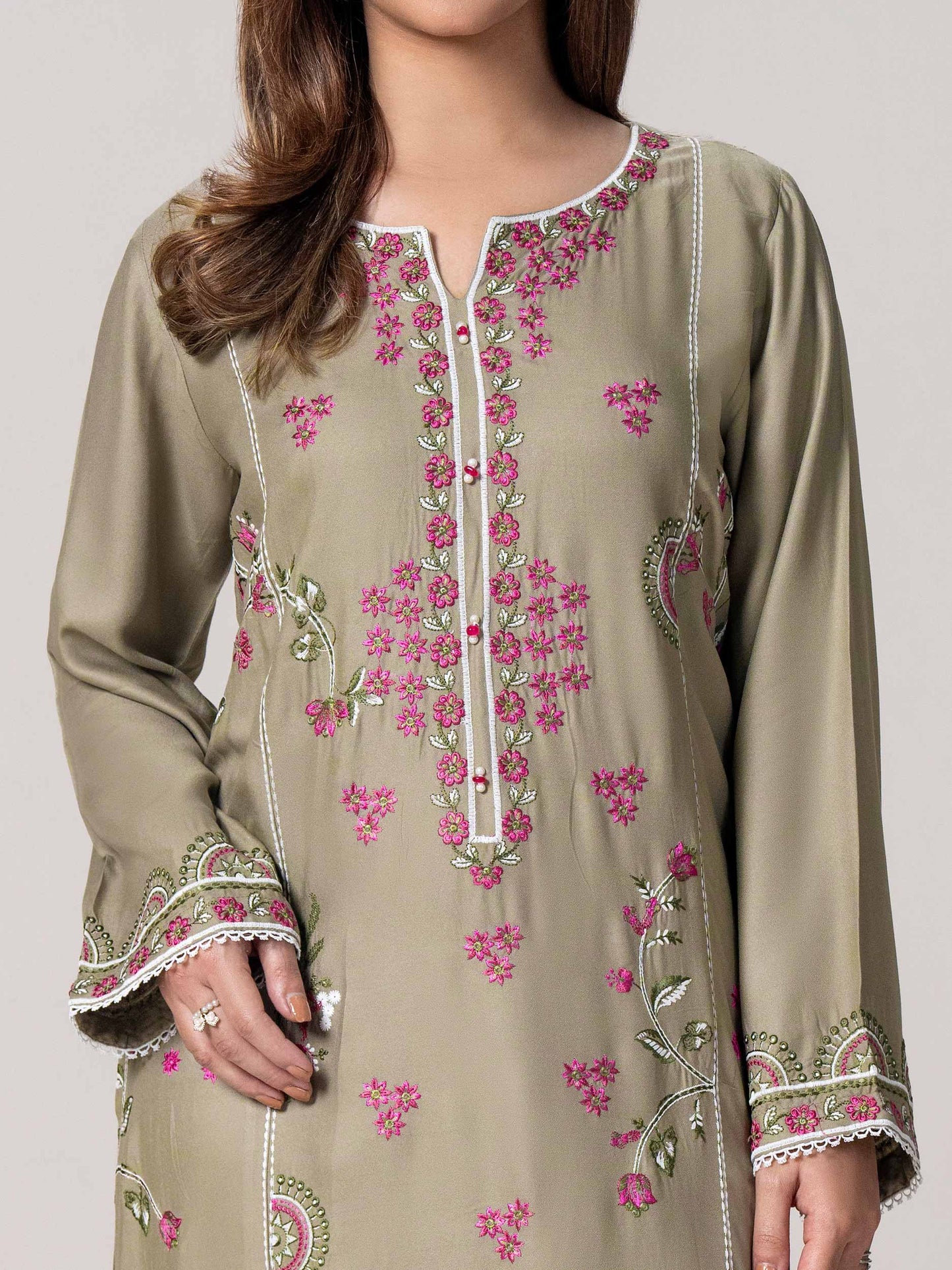 2 Piece Crepe Suit- Embroidered (Stitched)